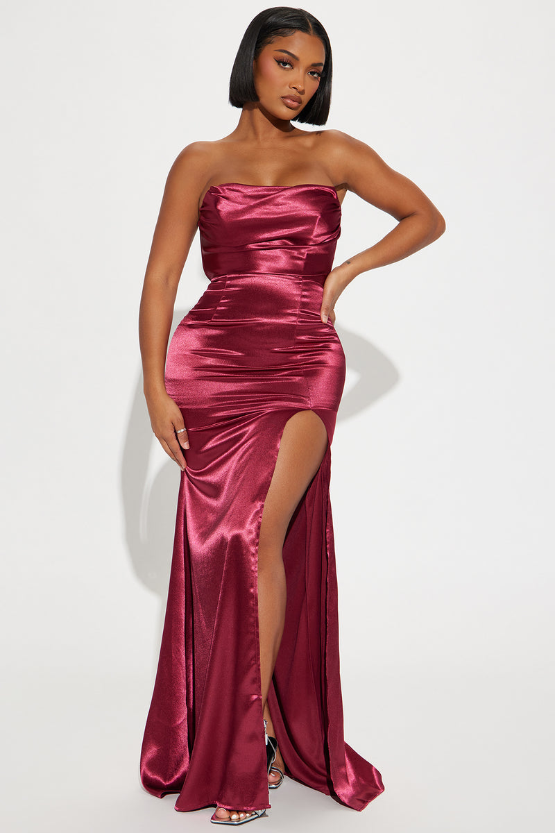 Madilynn Satin Gown - Burgundy | Fashion Nova, Dresses | Fashion Nova
