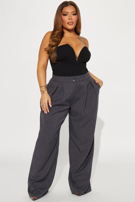 Busy Taking Calls Wide Leg Trouser - Charcoal