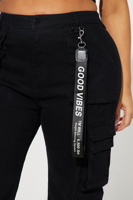 Petite Good Vibes Cargo Jogger - Black, Fashion Nova, Pants