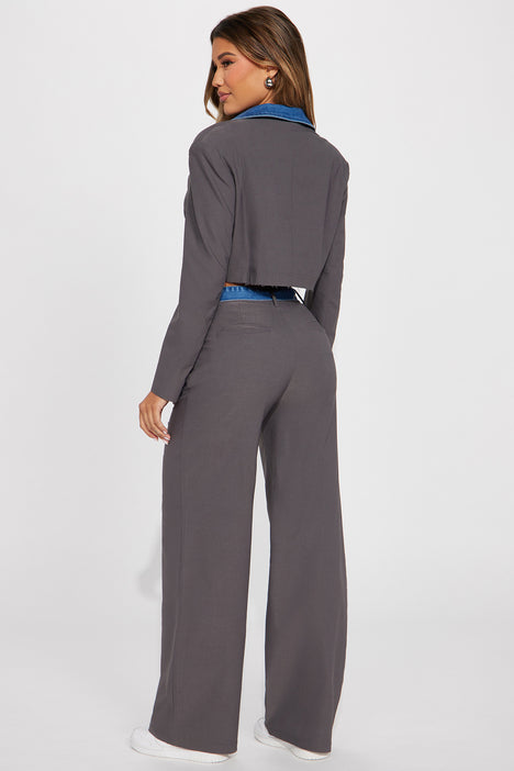 Nine To Five Blazer Pant Set - Charcoal