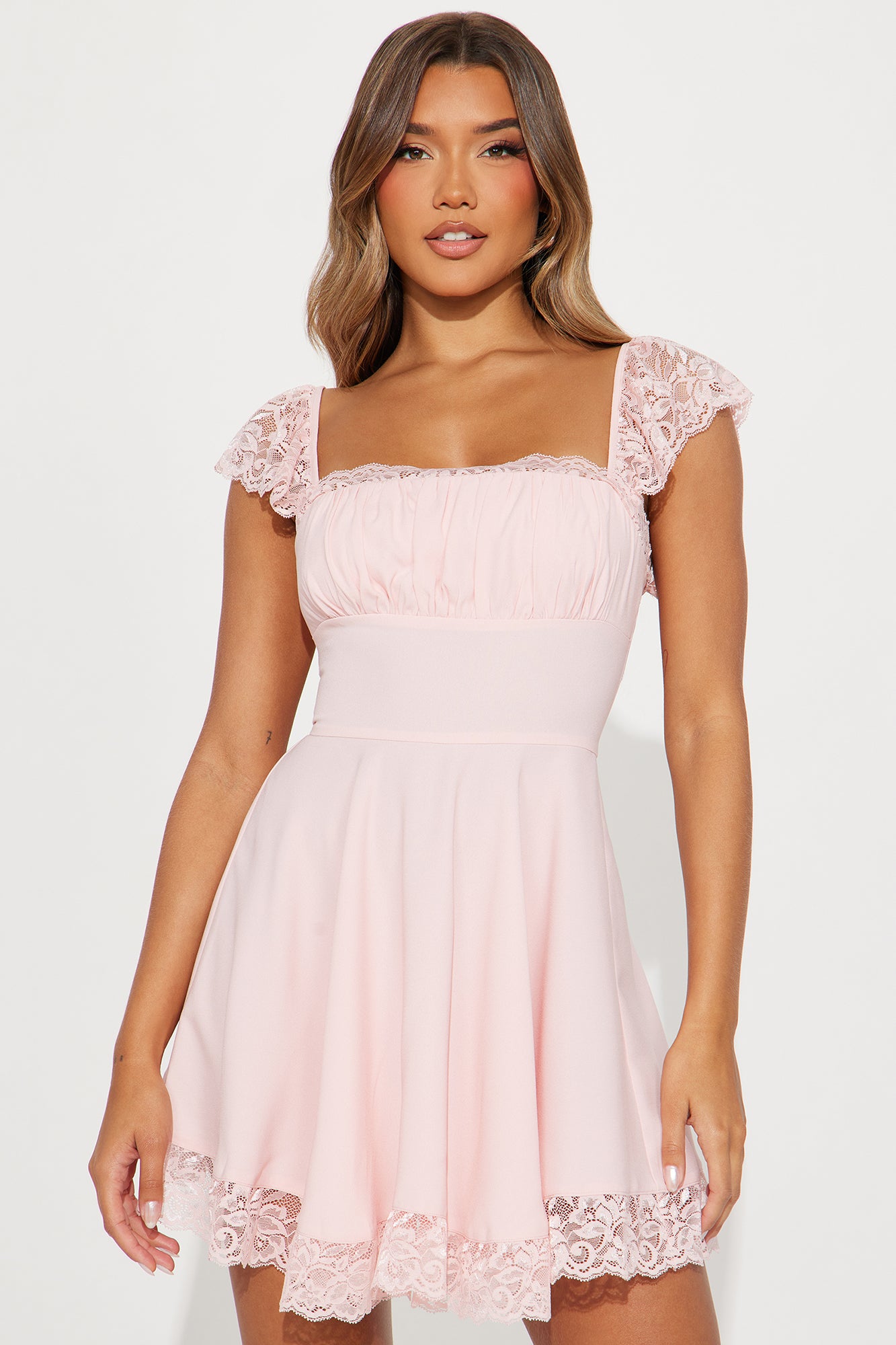 Alexandria Lace Trim Mini Dress - Pink, Fashion Nova, Dresses