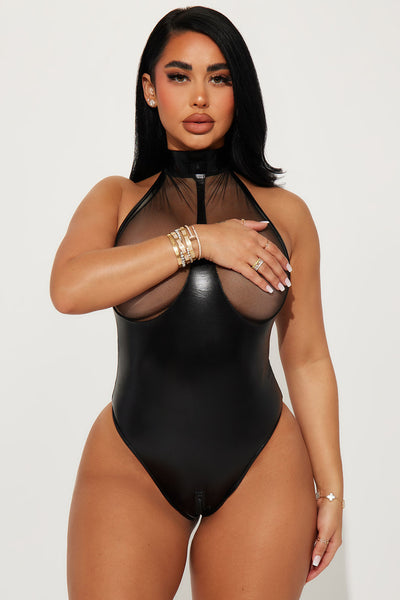 Try To Play It Cool Mesh Bodysuit Teddy - Black