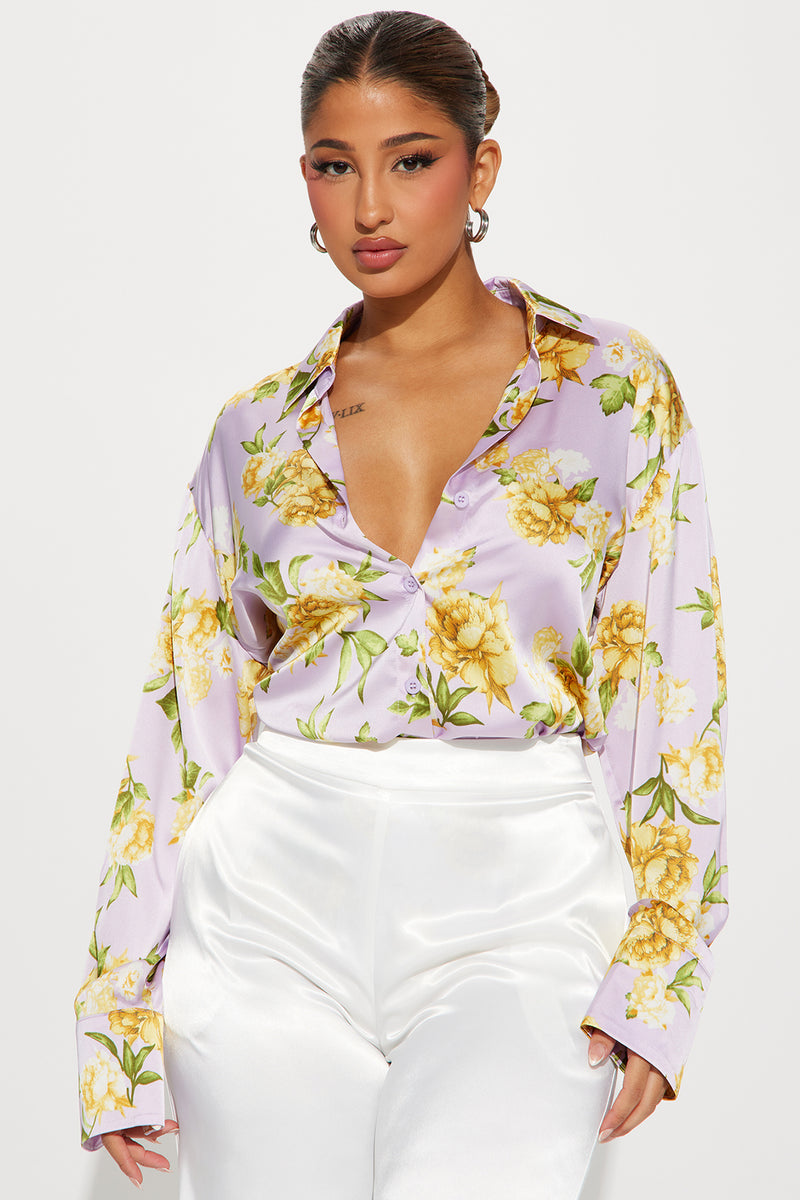Spring Florals Satin Shirt - Lavender/combo | Fashion Nova, Shirts ...