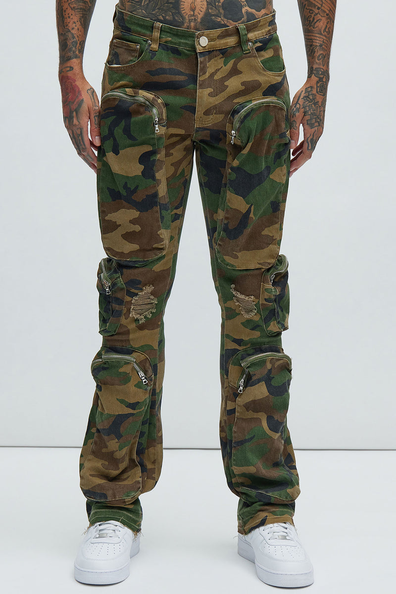 Many Pockets Cargo Stacked Skinny Flare Jeans - Camouflage | Fashion ...