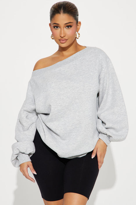 Vera Off Shoulder Oversized Sweatshirt - Heather Grey | Fashion 