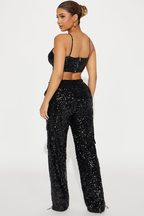 Soaked In Luxury Suse Sequin Trousers, Black at John Lewis & Partners