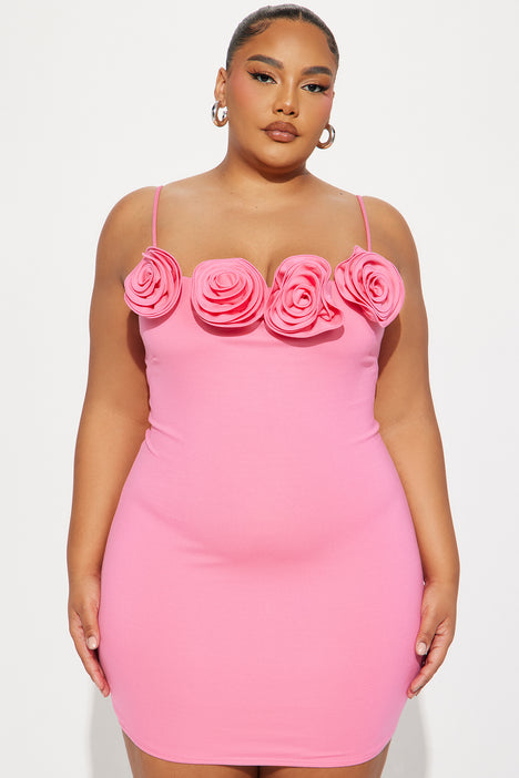 Fashion Nova 3X plus size Anita double lined rose mini dress NWT 