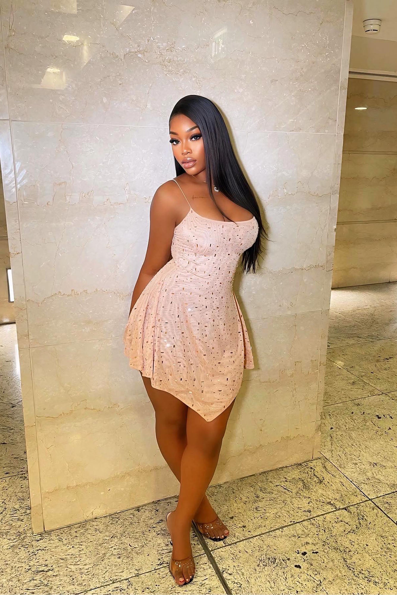 Elise Rhinestone Mesh Mini Dress - Nude | Fashion Nova, Dresses | Fashion  Nova