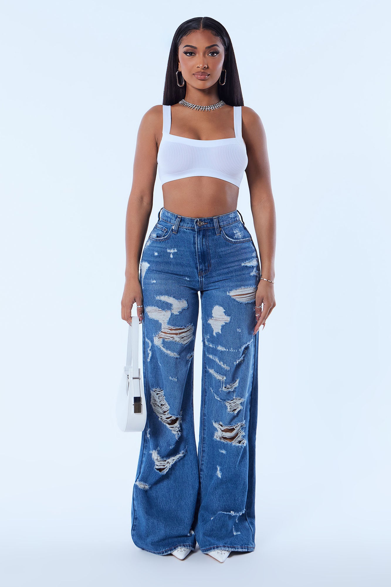 Women's Bell Bottom Jeans High Waisted Wide Leg Stretch Ripped Skinny  Fashion Washed Distressed Destroyed Denim Pants (Dark Blue,Large)
