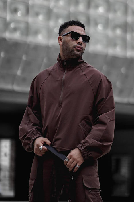 Keep It Up Nylon Anorak Jacket - Chocolate