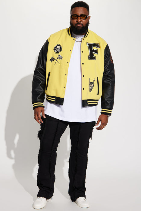 Biker Faux Leather Varsity Jacket - Yellow/combo, Fashion Nova, Mens  Jackets