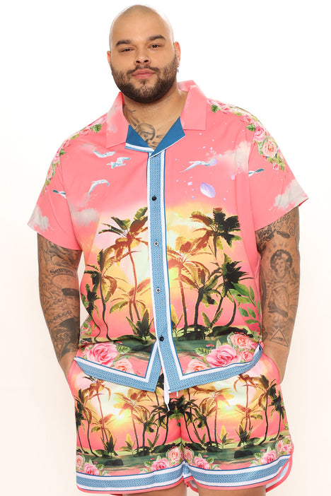 Hawaiian Floral Short Sleeve Woven Top - Pink/combo, Fashion Nova, Mens  Shirts