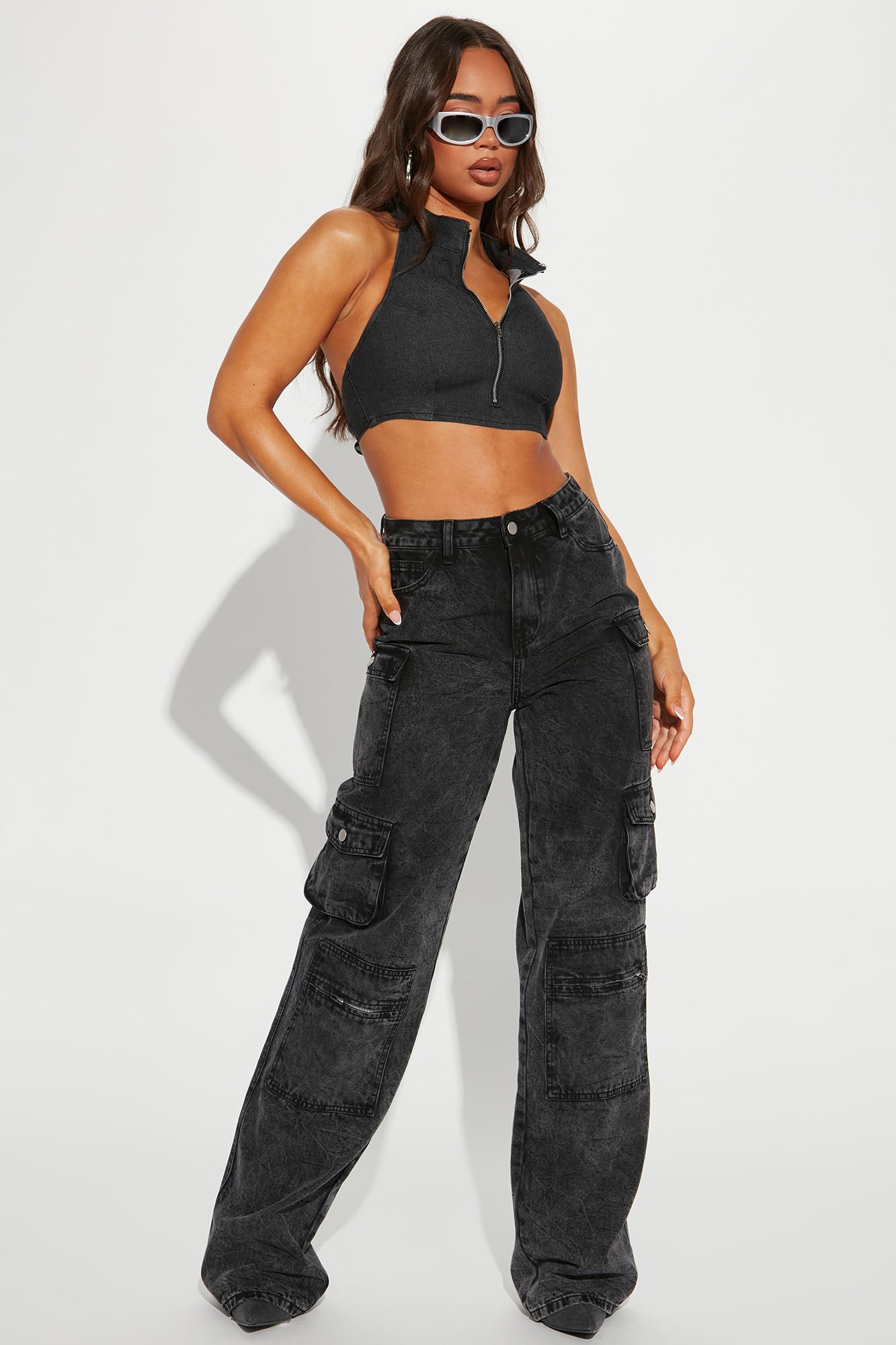 Tall High Waisted Straight Fit Cargo Jeans