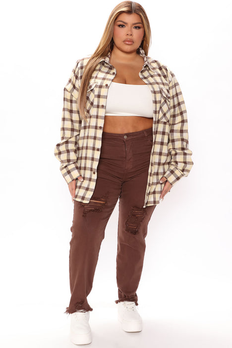 Willa Oversized Flannel Shirt - Red/Black, Fashion Nova, Shirts & Blouses