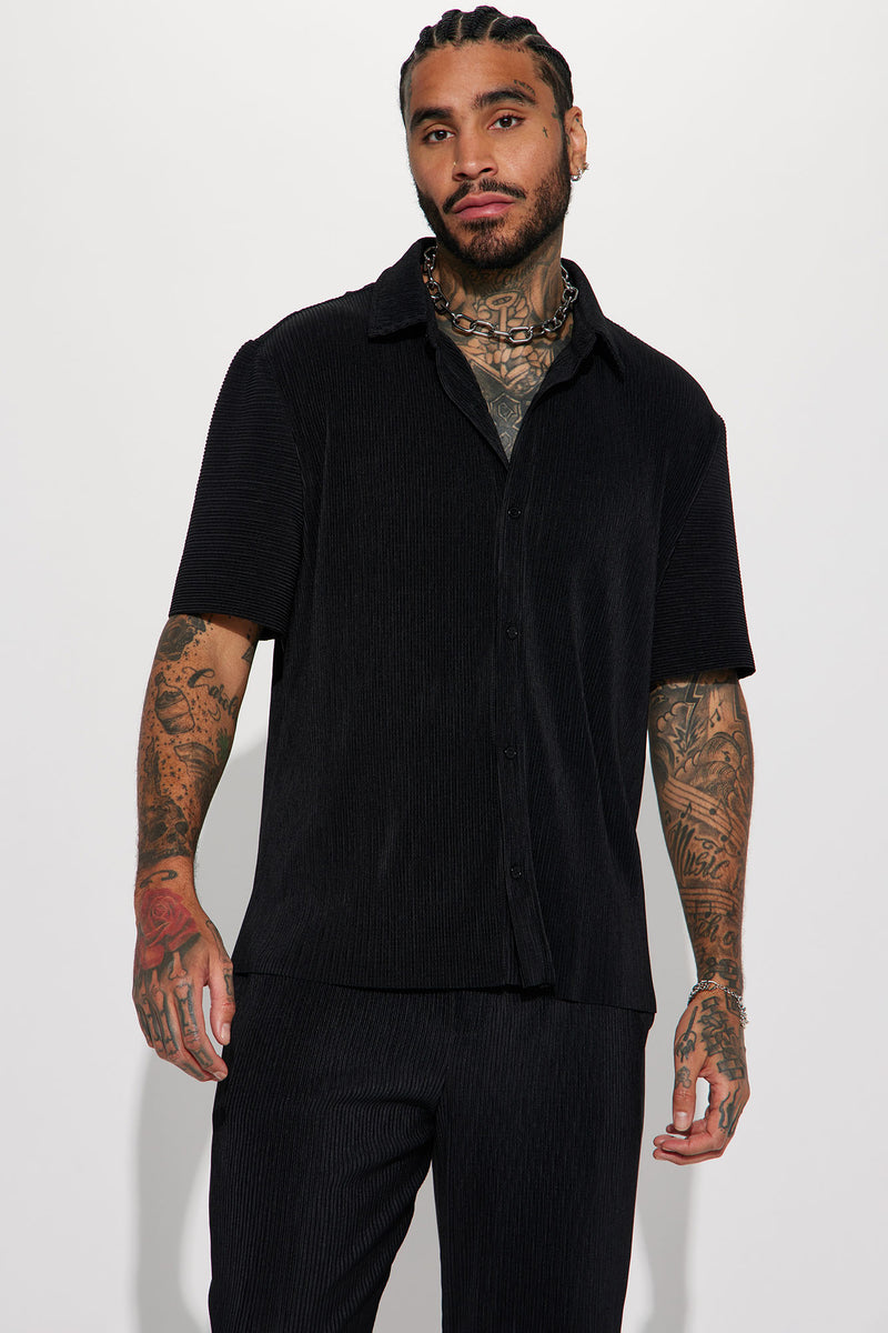 Override Textured Short Sleeve Button Up Shirt - Black | Fashion Nova ...