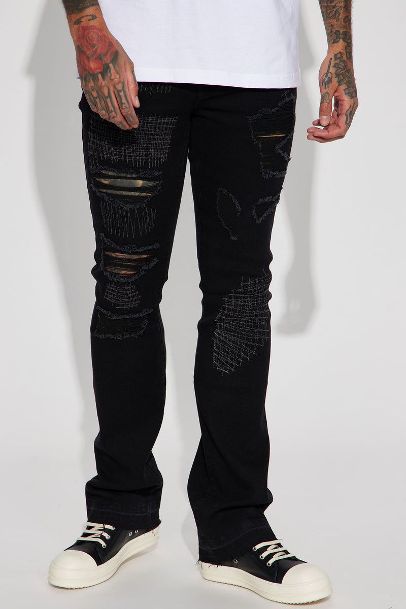 Real Talk Stacked Skinny Flare Jeans - Black Wash | Fashion Nova, Mens ...