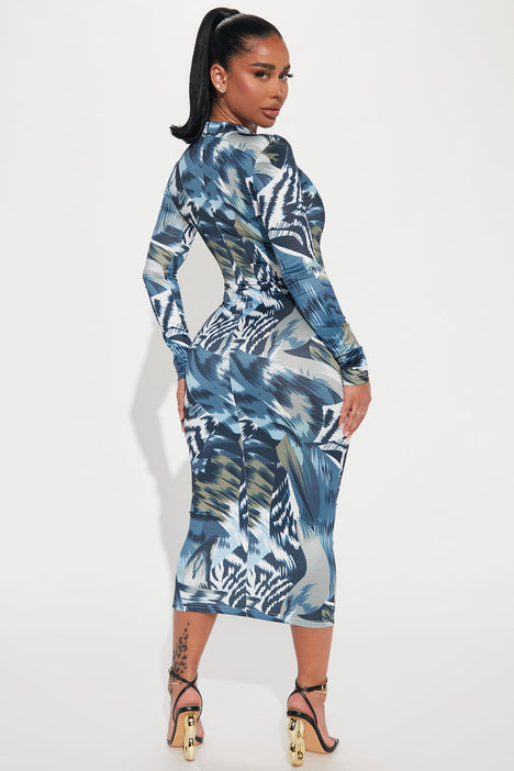 Safira Crystal Embellished Long Sleeve Turtleneck Midi Dress