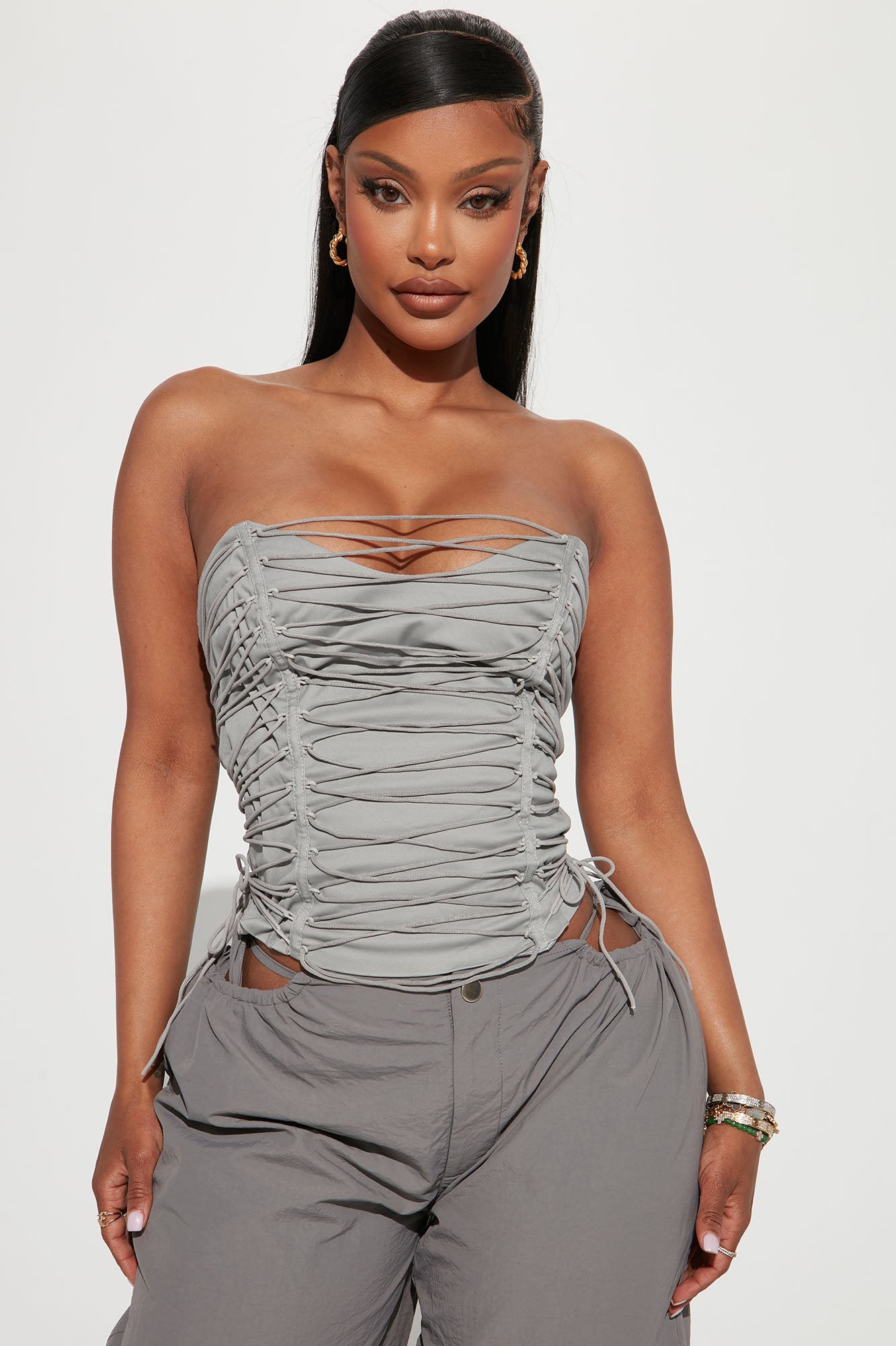 Lush Corset Seamed Top in Gray