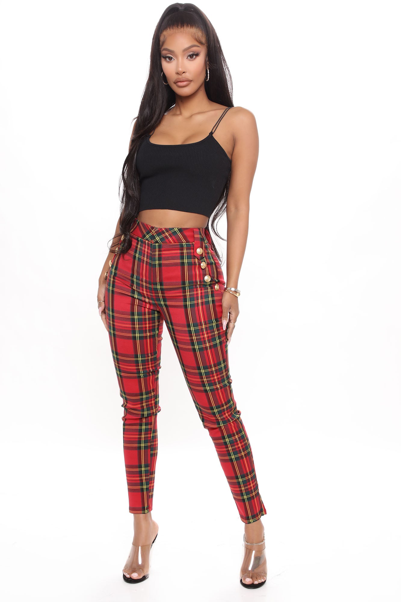 Tartan Skinny Trousers Enchanted Check Bright Red Punk Gothic Pants