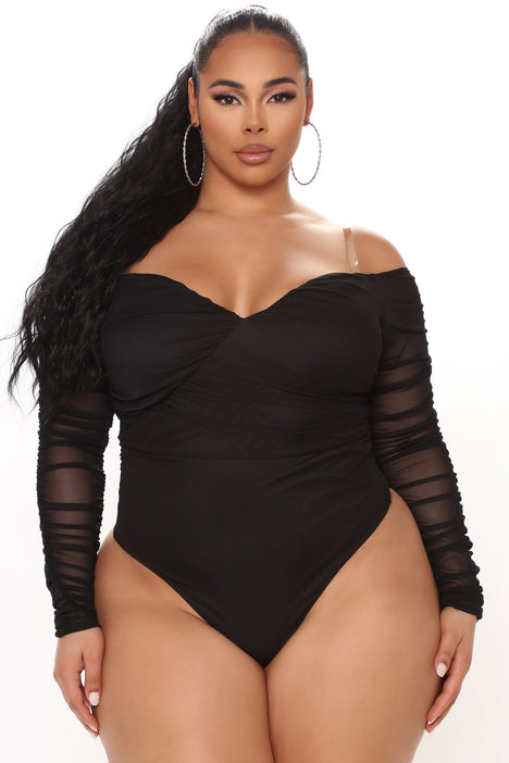 Final Sale Plus Size Sheer Mesh Bodysuit in Black (Top Only)