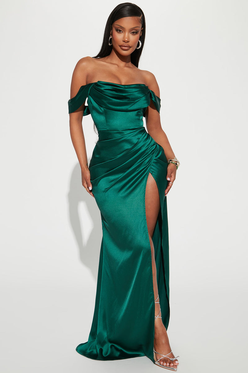 Dressing For Success Satin Maxi Dress - Emerald | Fashion Nova, Dresses ...