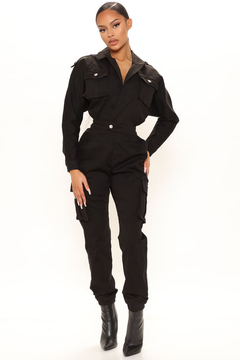 LONG CARGO JUMPSUIT - Black