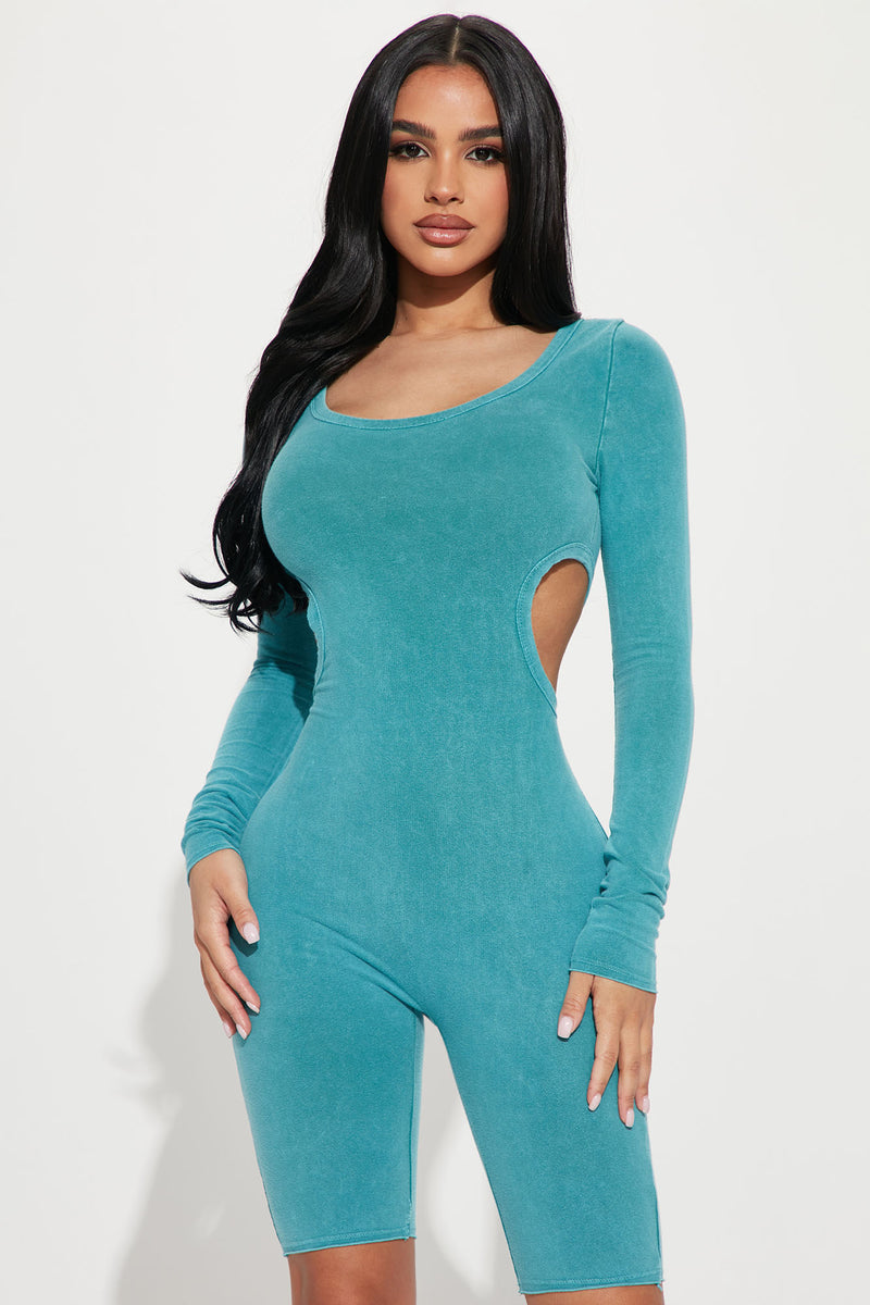 Reese Mineral Wash Romper Teal Fashion Nova Rompers Fashion Nova 