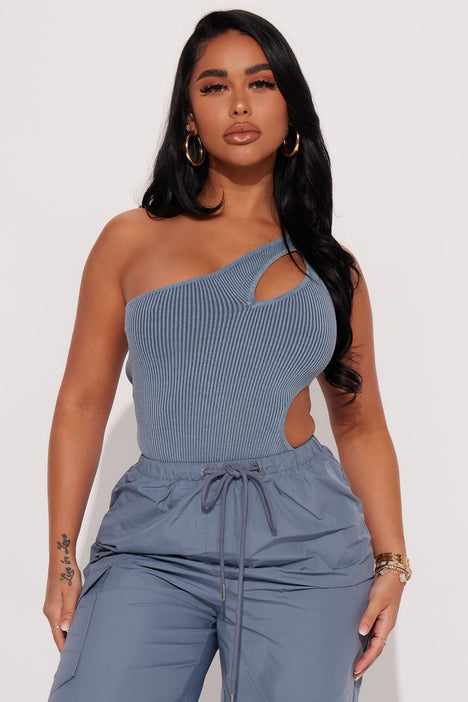 Drama Free Ribbed Bodysuit - Blue