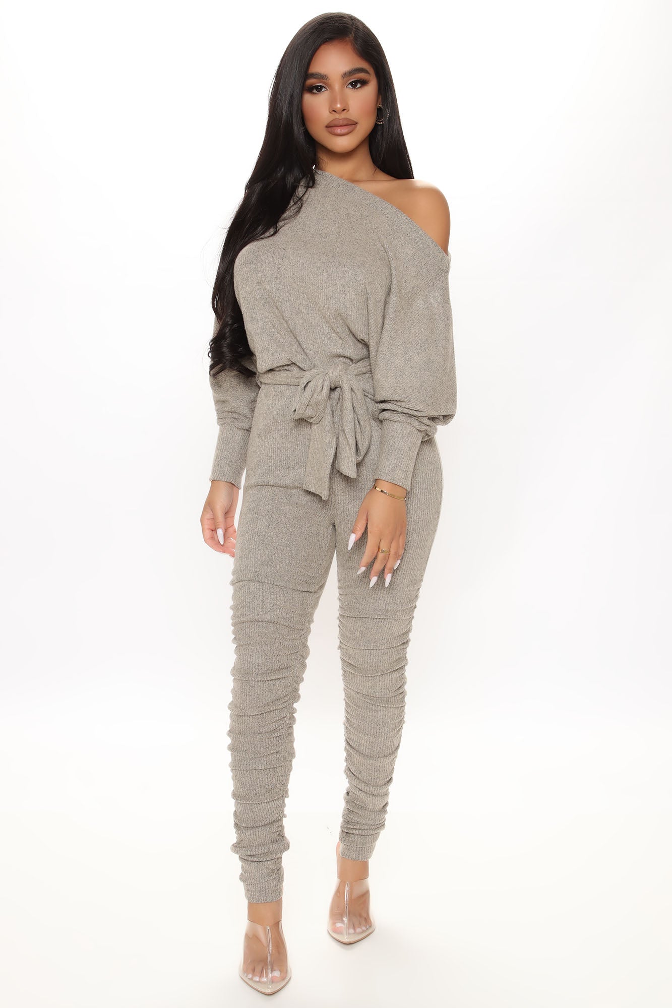 Ribbed Zip-Up Ruched Jumpsuit - ShopperBoard