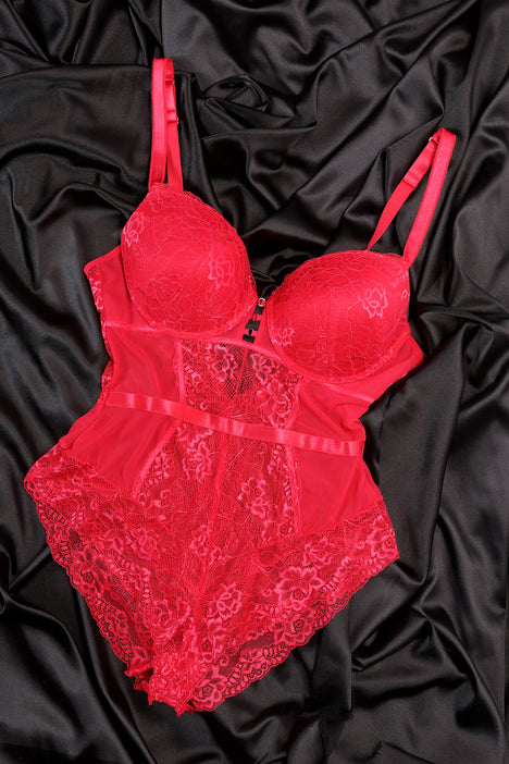 STRETCH LACE TEDDY in Red