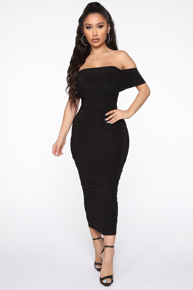 Fresh New Take Ruched Midi Dress - Black | Fashion Nova, Dresses ...
