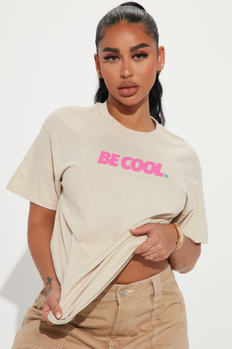 Be Cool Smiley Short Sleeve Tee - Taupe