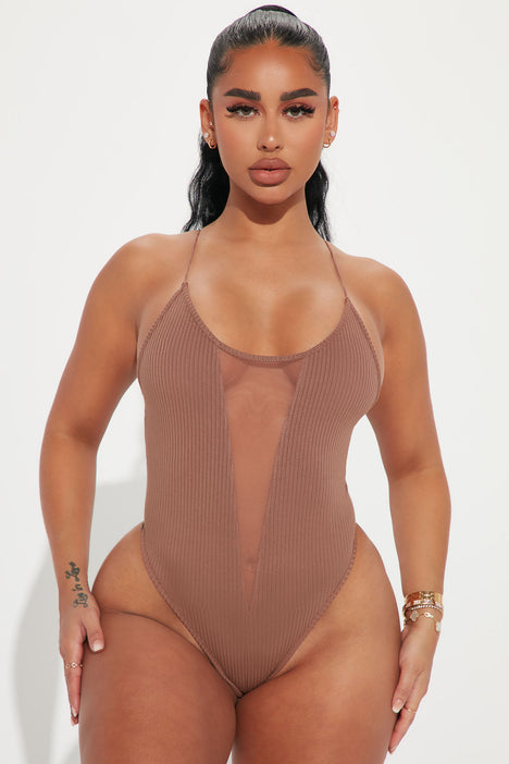 Open To It Ribbed Bodysuit - Taupe, Fashion Nova, Bodysuits