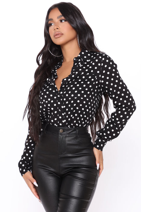 Black polka dot blouse