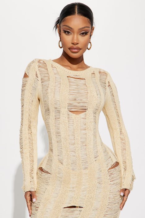 Riza Crochet Midi Dress - Ivory