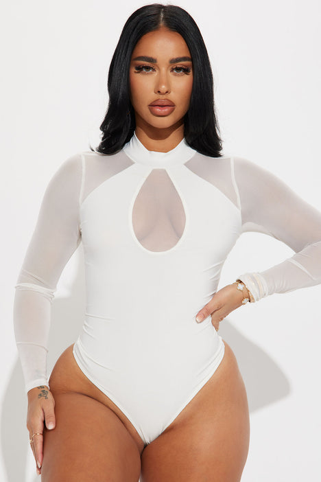 Mya Mock Neck Bodysuit - White, Fashion Nova, Bodysuits