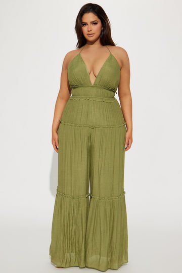 Paradise is Calling Olive Green Strappy Romper