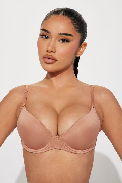 ASOS DESIGN Fuller Bust padded plunge t-shirt bra with underwire in beige