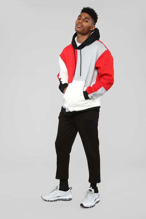 80's Color Block Hoodie - Red/Combo, Fashion Nova, Mens Fleece Tops