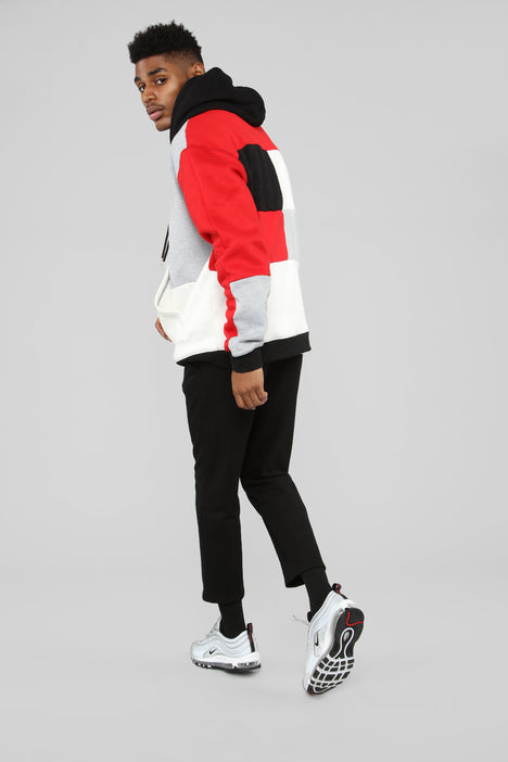 80's Color Block Hoodie - Red/Combo, Fashion Nova, Mens Fleece Tops