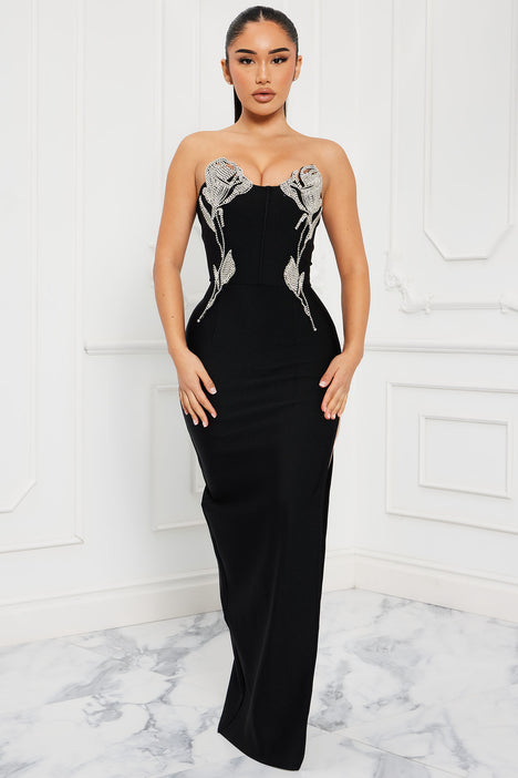 Oscars Lady Embellished Maxi Dress - Black