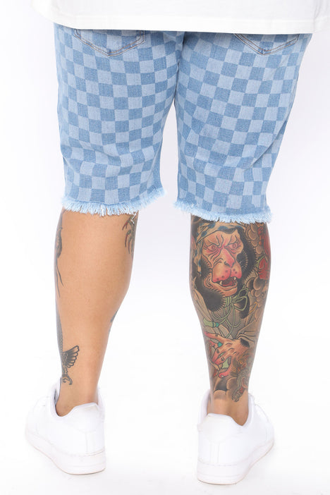 Checkered Skinny Denim Shorts - Light Wash, Fashion Nova, Mens Denim Shorts