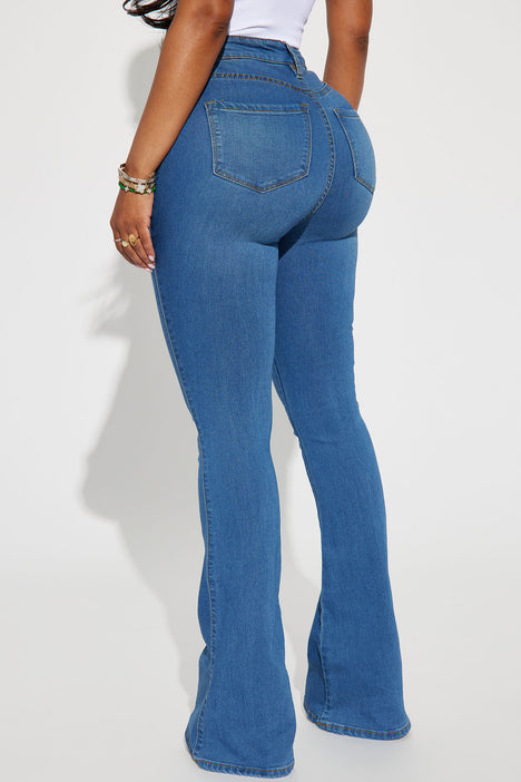 Denim Couture Flared Jeans with Belt Deep Blue Cotton Denim