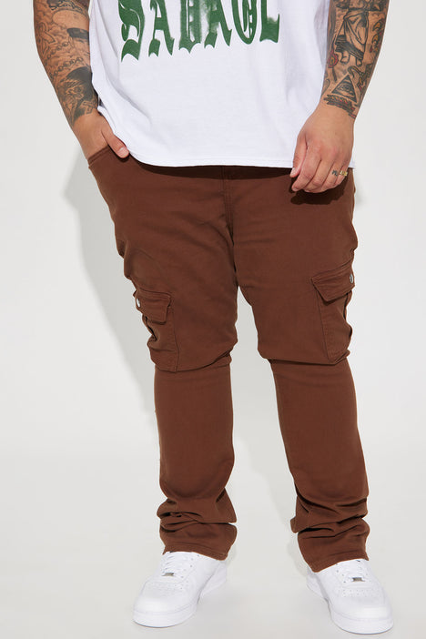 Top Off Slim Stacked Flare Cargo Pants - Red, Fashion Nova, Mens Pants