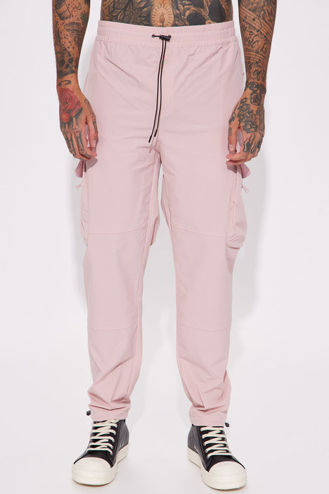 Entyinea Stretch Pants for Men Heavyweight Cargo Sweatpants Pink L