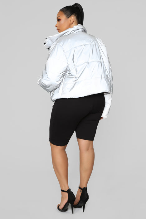 Women's See Things Clear Reflective Puffer Jacket in White Size Medium by Fashion Nova