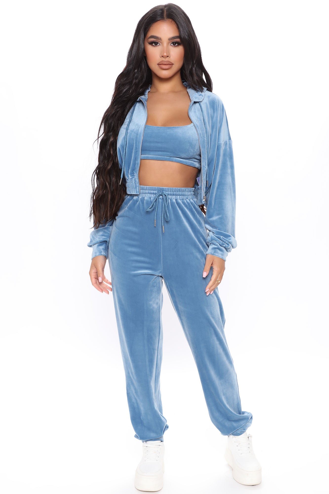 Smooth On Over 3 Piece Velour Pant Set - Blue