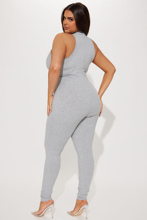 Artemis Ribbed Jumpsuit - Heather Grey