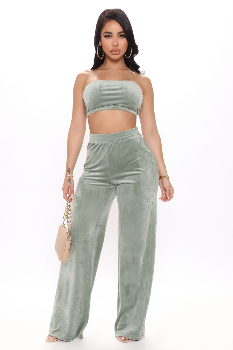 Nostalgic Brunch Babe Velour Pant Set - Sage | Fashion Nova, Matching ...
