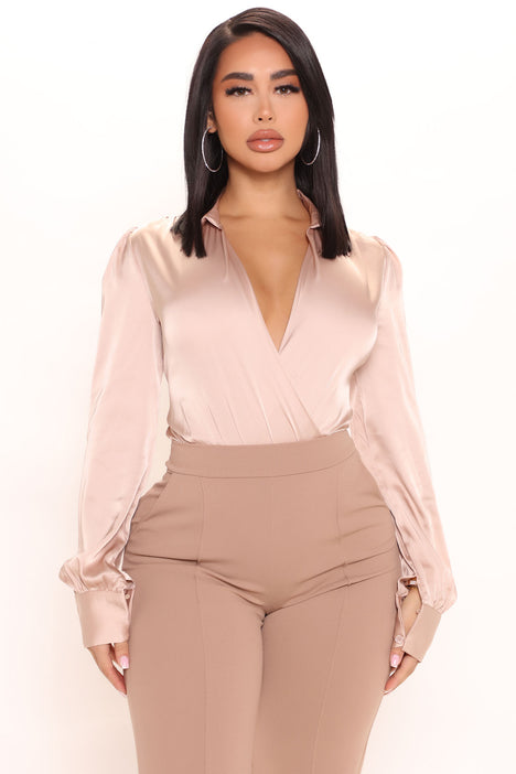 Playing Wicked Games Satin Bodysuit - Taupe